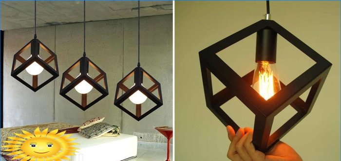 Terningformet metal lampe
