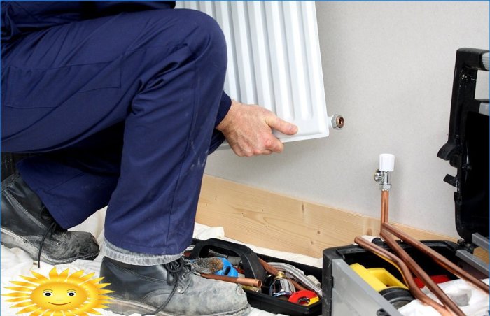 Installation af en radiator med bundforbindelse