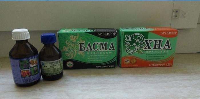 Basma og henna til fremstilling af hårfarve til gråt hår