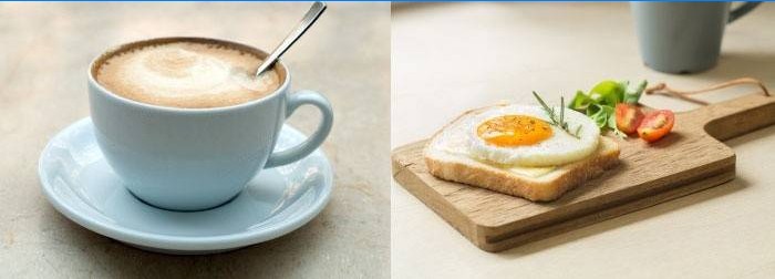 Kaffe og morgenmadssandwich