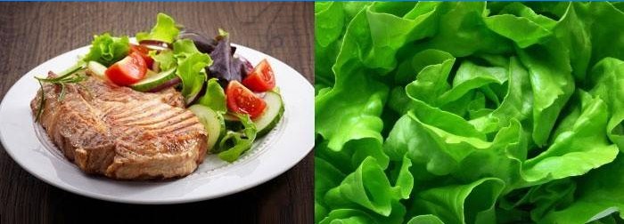 Grøntsager, salat og bøf
