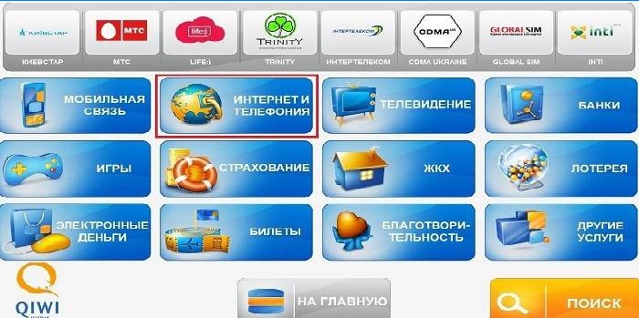 Qiwi-menu for betalingsterminal