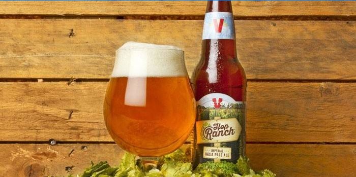 Indisk pale ale i et glas og en flaske