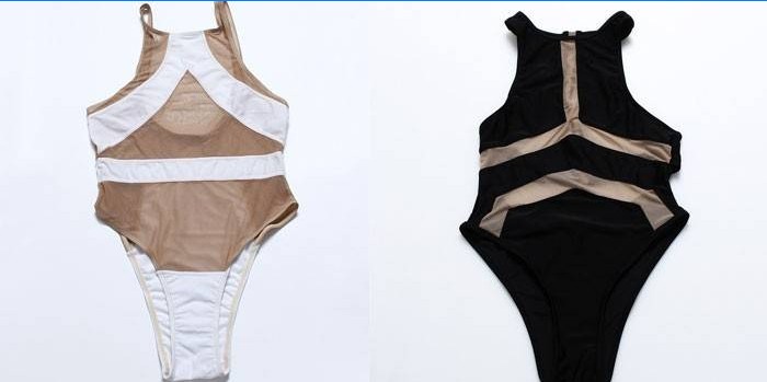 To modeller af badetøj til kvinder fra Stripsky-mærket med gennemsigtige indsatser