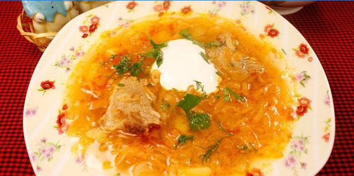 Sur kål suppe på kød bouillon