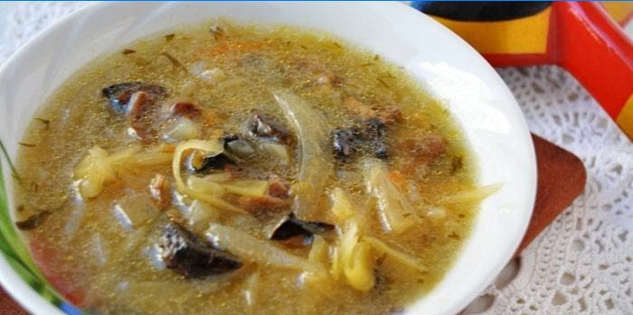 Sur kålsuppe med svampe