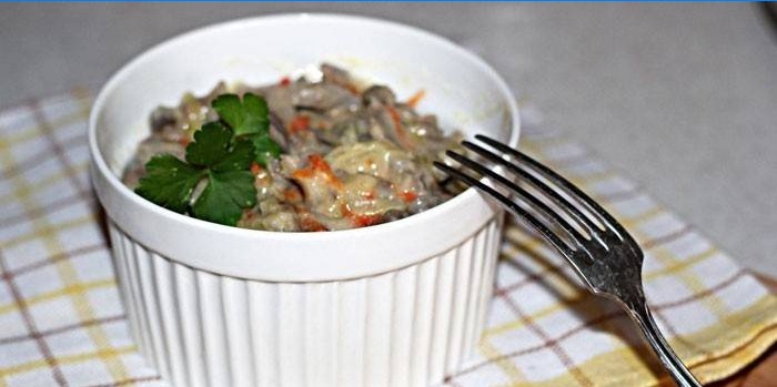 Kyllingmage julienne med champignons