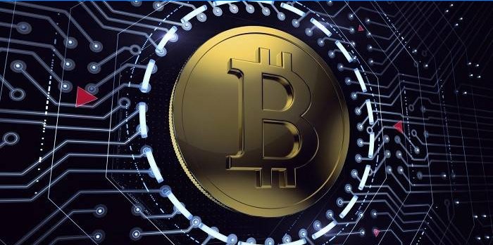 Bitcoin ikon på en chip