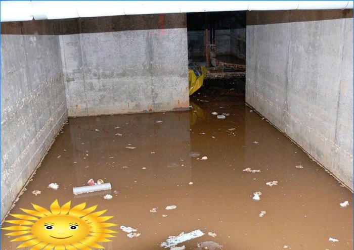 Oversvømmelse kælder med betongulv