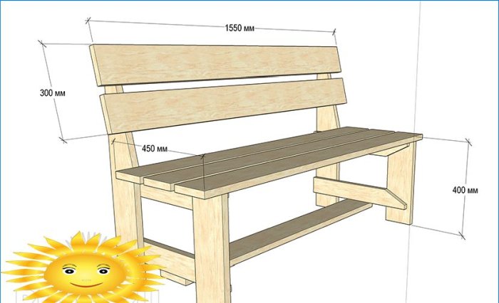 Gør-det-selv havebænk til en sommerresidens: tegninger, dimensioner, fotos