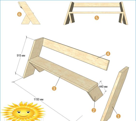 Gør-det-selv havebænk til en sommerresidens: tegninger, dimensioner, fotos
