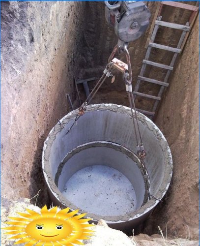 Installation af en septiktank fra betonringe