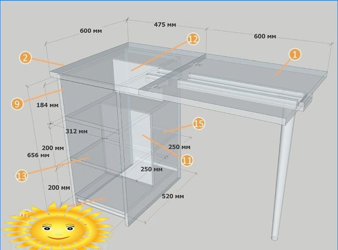 DIY foldet køkkenbord: tegninger og diagrammer