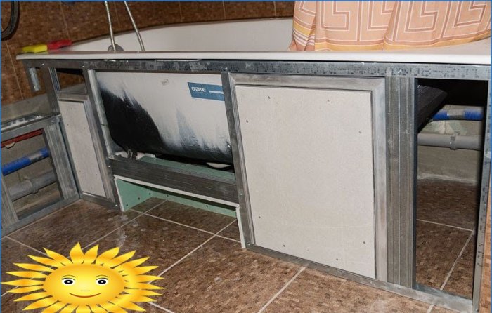 Installation af en inspektions VVS-luge ind i gipsgipsskærmen under badet
