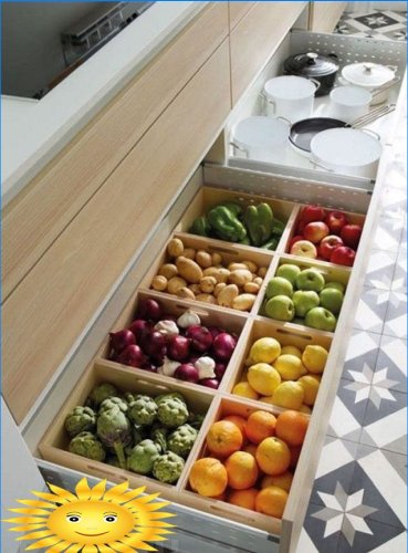Ideer til opbevaring af grøntsager i køkkenet