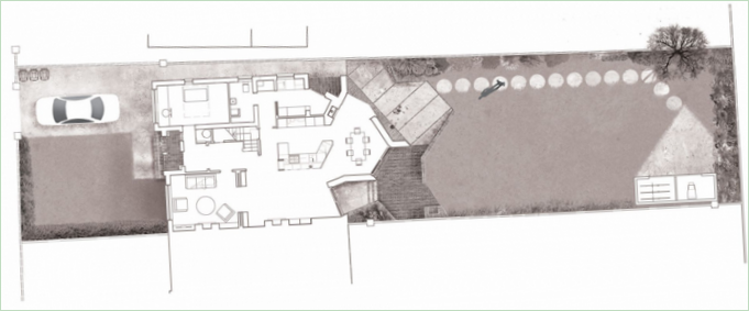 Plan af et hus med gennemsigtigt tag i Dublin
