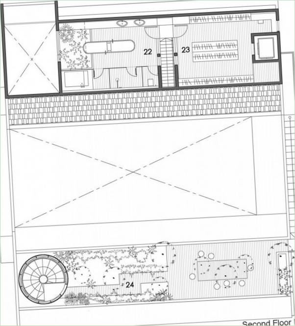 Interiør af det tre etager høje Courtyard House af Formwerkz i Singapore