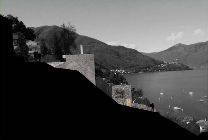 Et hus med panoramaudsigt over Lago Maggiore af Wespi de Meuron, Ronzo, Sant´Abbondio, Schweiz