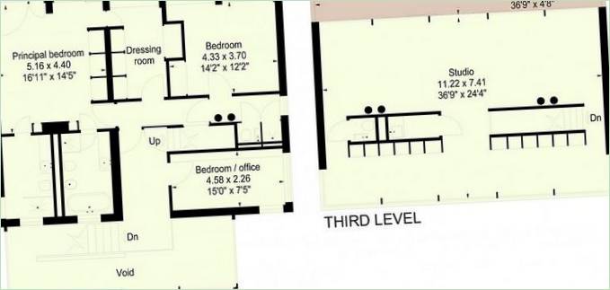 Plan over anden og tredje etage