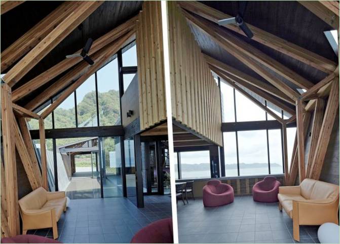 Træbjælker i det indre af SSK-huset