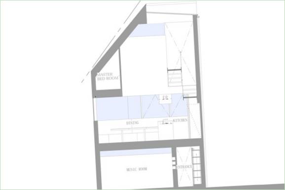 Skematisk diagram af et usædvanligt hus i Matsubara