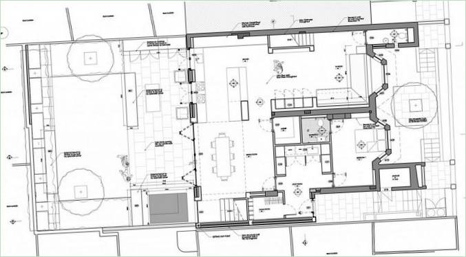Grundplaner for en moderne tilbygning til et palæ i London