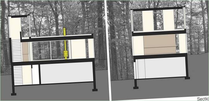 Tegninger af et hus på en bjergskråning