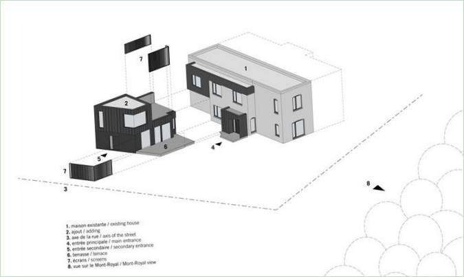 Et smukt moderne hjem i Montreal, Canada: skematisk diagram