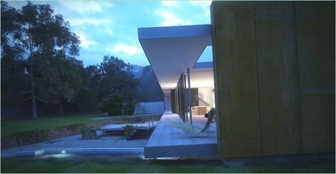 Aftenlys på terrassen og poolen i et privat hus i England