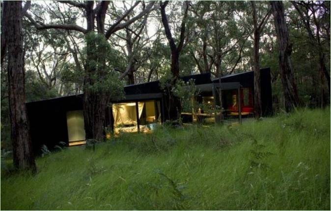 Bemærkelsesværdigt design af Red Hill Cabin i skoven