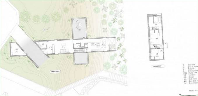 Skematisk diagram af et privat hus + knudepunkt i Japan