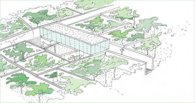 Situationsplan for et hus af glas og sten