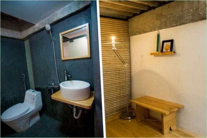 En fotocollage af badeværelset i en privat bolig i Hanoi