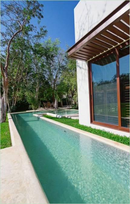 Design af en stor pool omkring Aldea-familiens hus