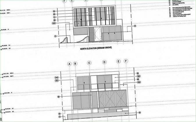 Nord- og sydlig grundplan af Box House palæet i Strathfield