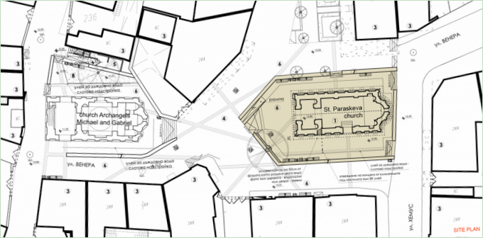 Diagram over placeringen af Sankt Paraskeva-kirken