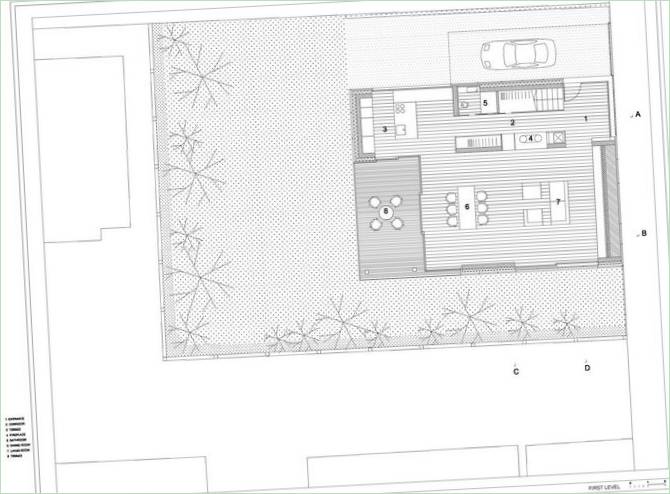 Grundplanen for Criss-Cross Envelope-villaen i Slovenien