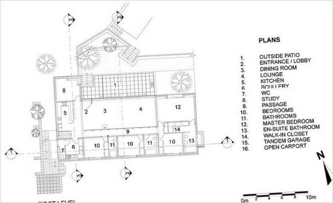 Planen i stueplan af landsted 10 Osman St. Residence i Namibia