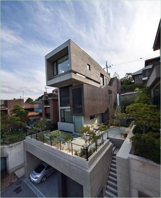 Originalt design af et hus i tre etager i Seoul af bang by min