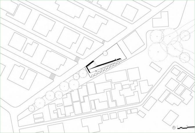 Plandiagram af et konisk hus Konisk hus Konisk hus