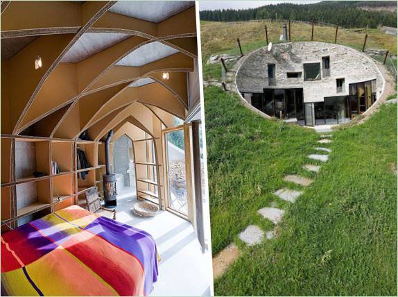 Design af et underjordisk ovalt hus i Schweiz