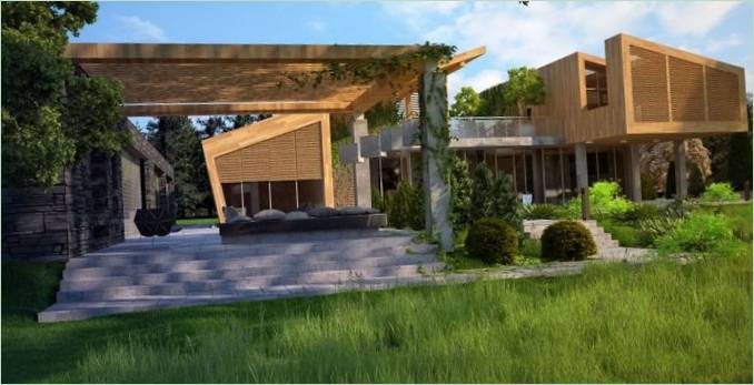 Landskabsdesign af et fritliggende hus i skoven