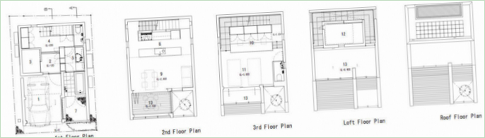 Grundplan af et rækkehus i Saitama